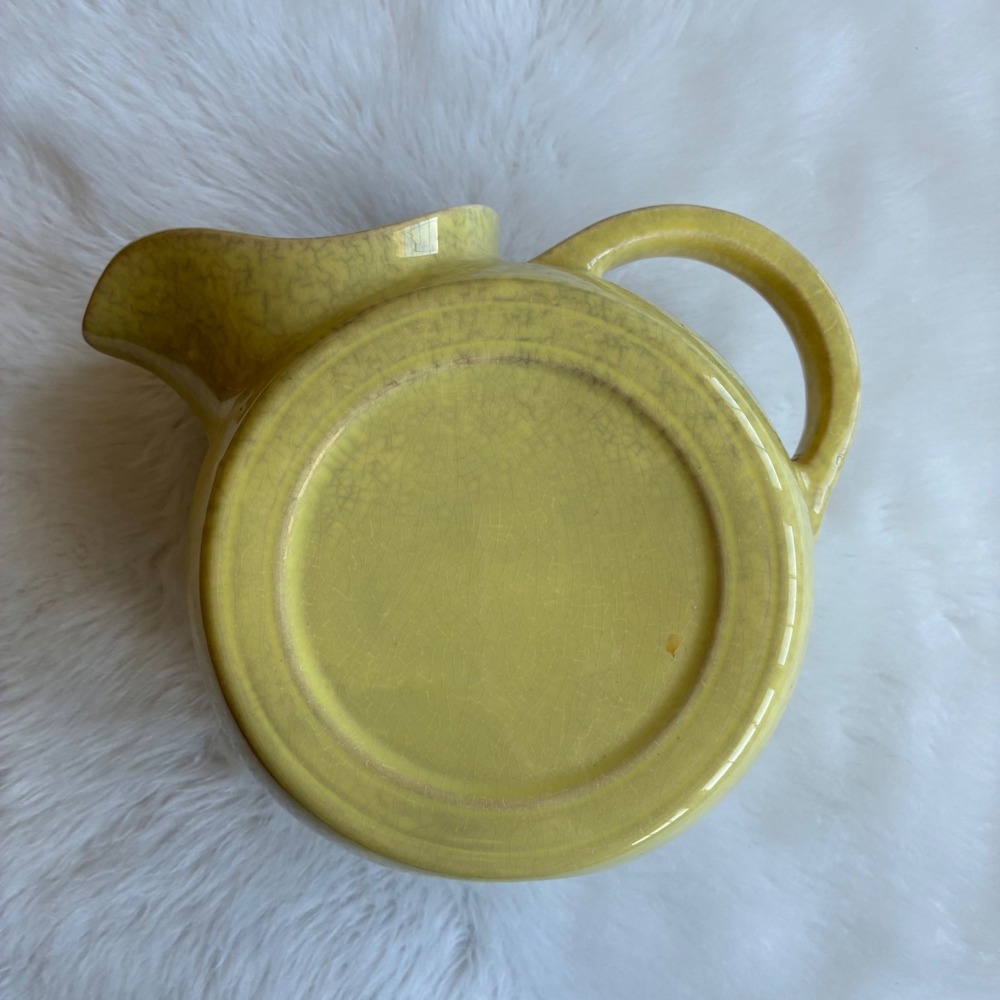 Vintage Rock-Mount Pottery Yellow Disc Pitcher Mid Century Modern Ceramic 6 inch